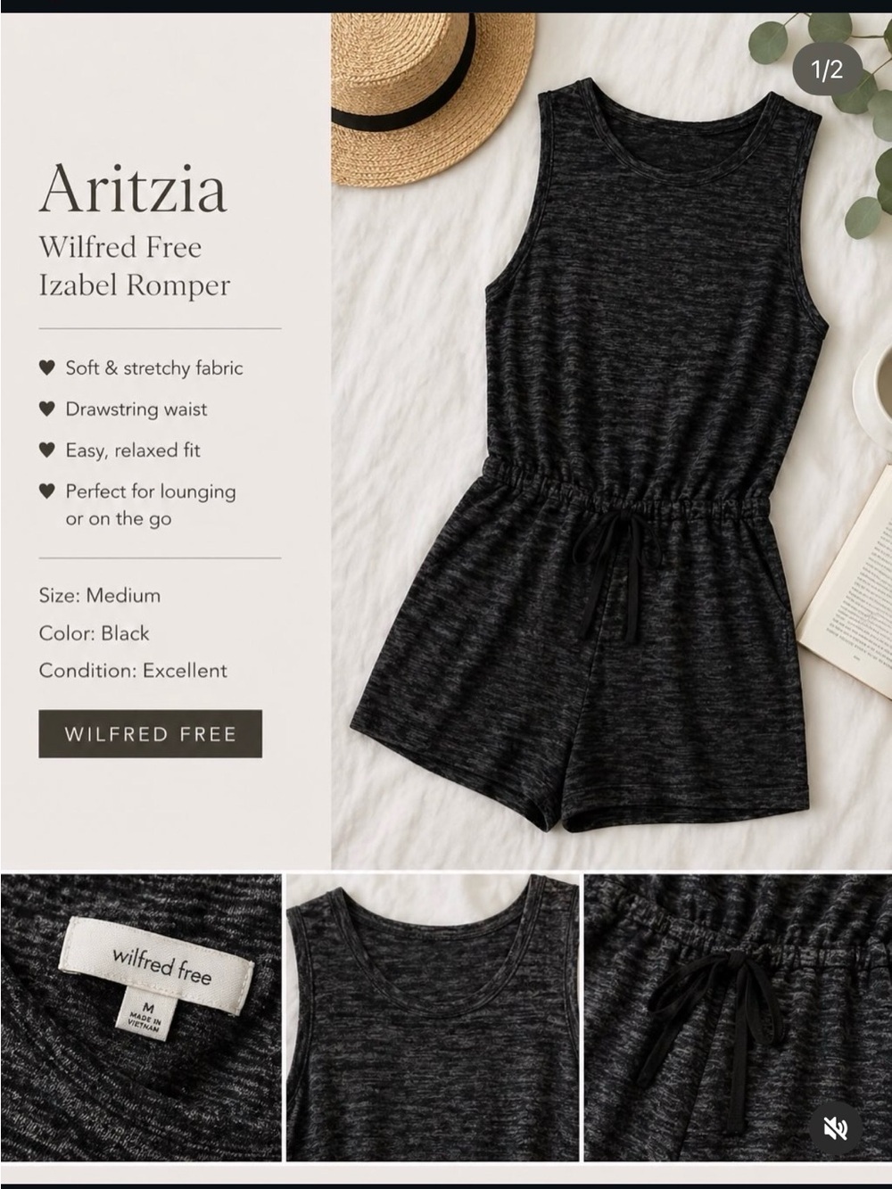 Aritzia Wilfred Free Izabel Romper – Medium – Black
